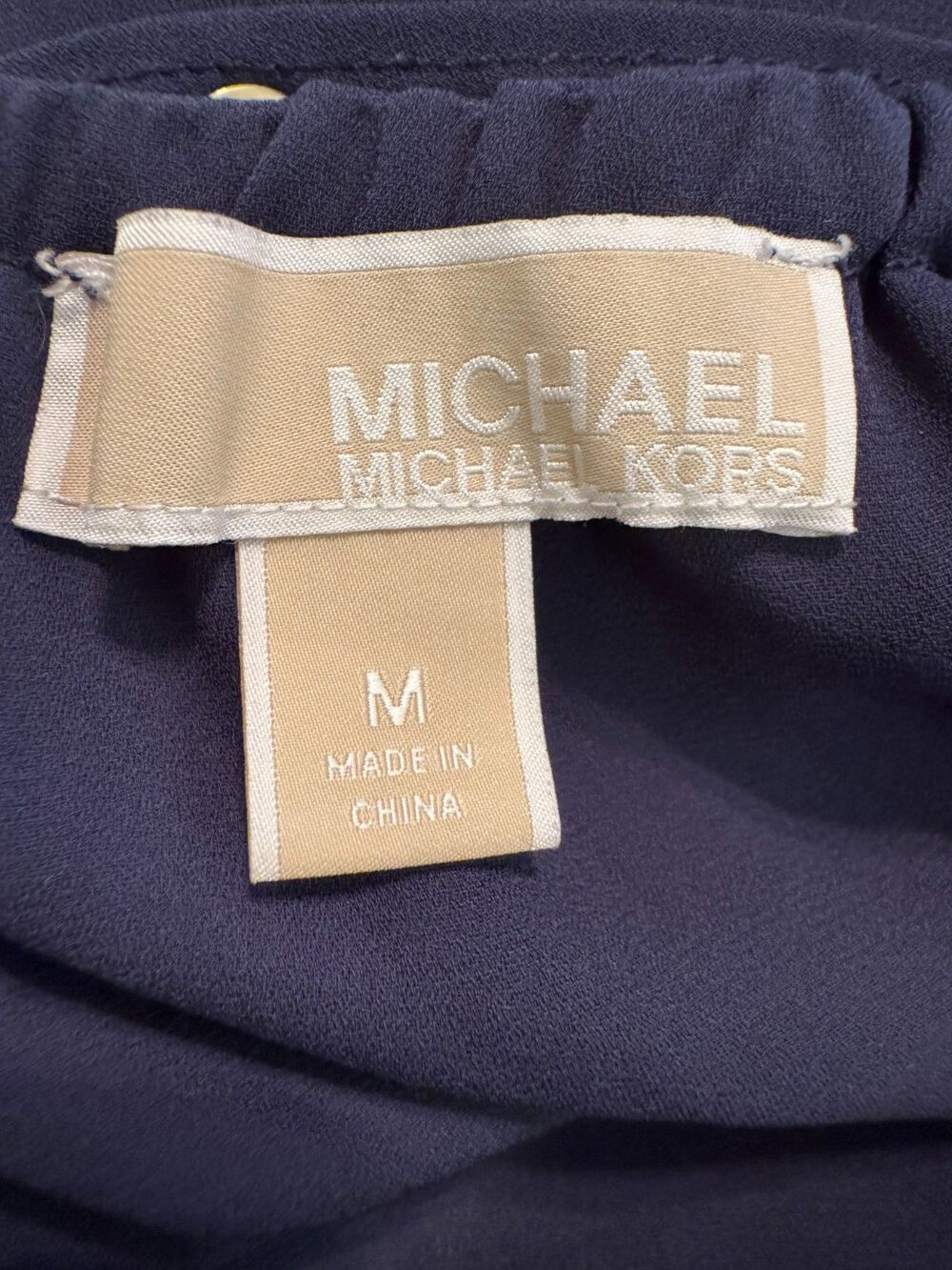 Michael Kors Navy Blue Flouncy Top Sz M Women Short Sleeves Gold Accents Blouse - Picture 5 of 11